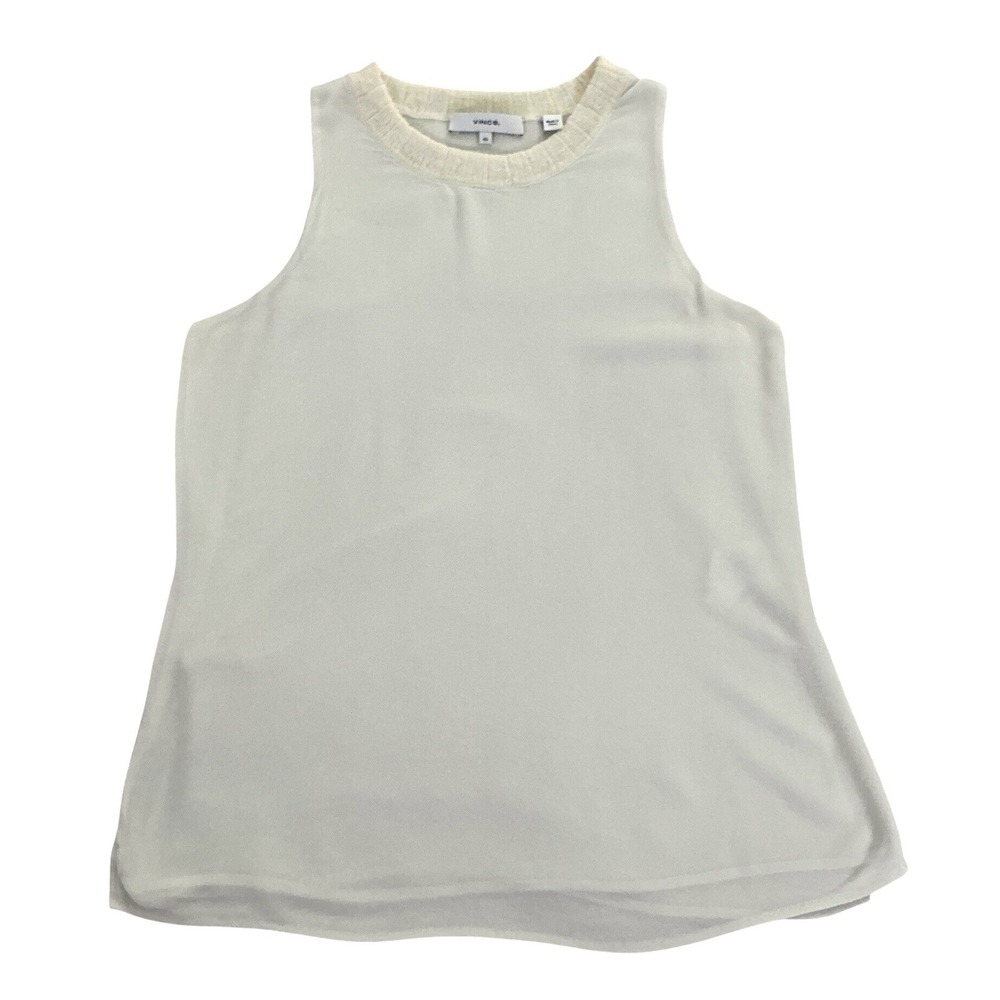 Vince 100% Silk Off White High Neck Sleeveless Shell Tank Top Size XS